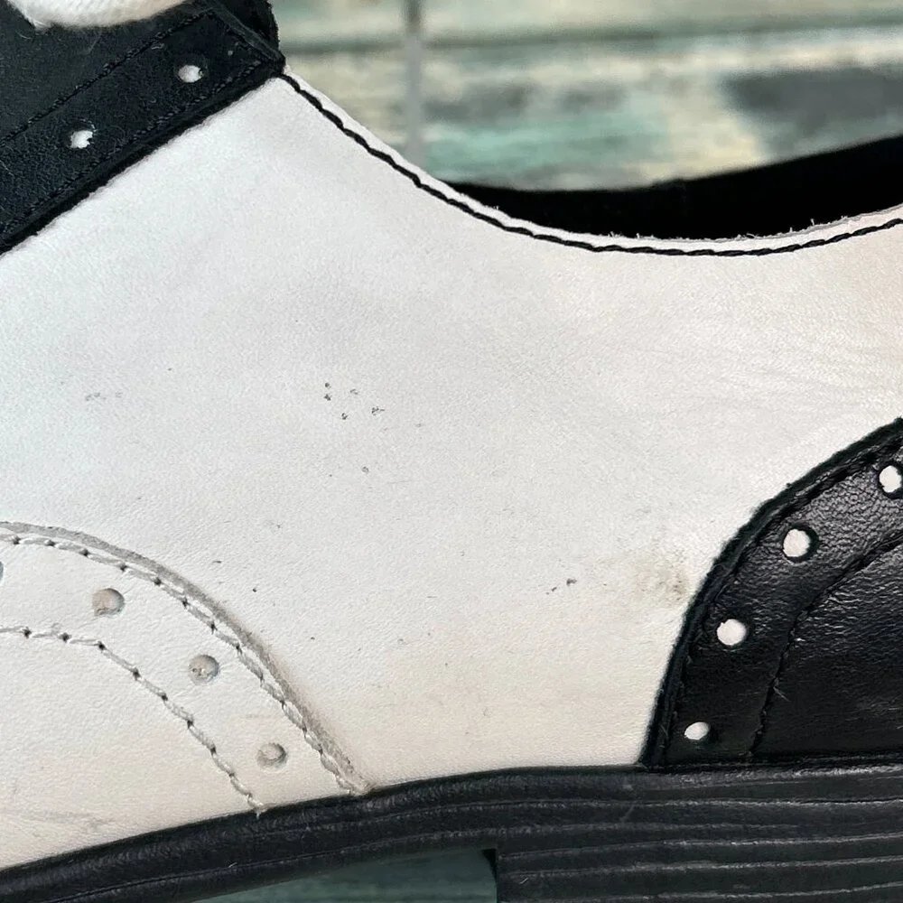 Born Oxford Shoe Womens 9.5M Black/White Leather Saddle Shoe Menswear Tuxedo - Picture 7 of 13